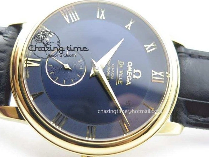 0220 De Ville MK 1:1 Best Edition YG Blue Dial On Black Leather Asian Seagull T1701 (Sec@6) Upgraded 8234